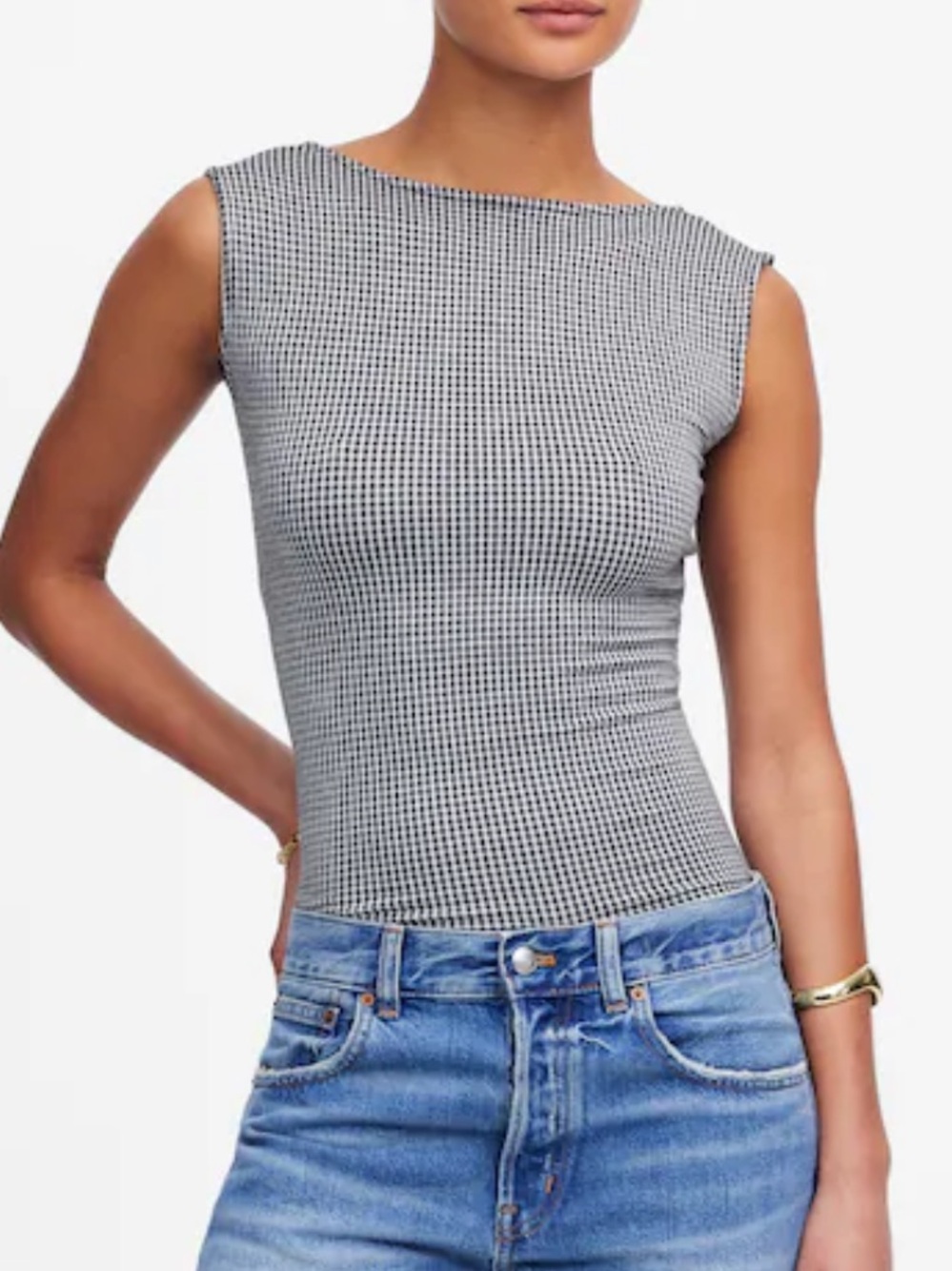 NWT Madewell Low-Back Tee in Black White Gingham Size XL